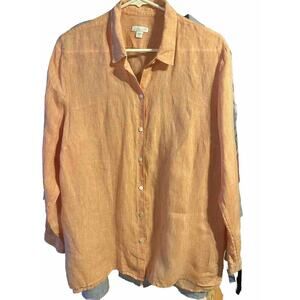 J. Jill Shirt Womens L Coral Love Linen Essential Shirt Long Sleeve